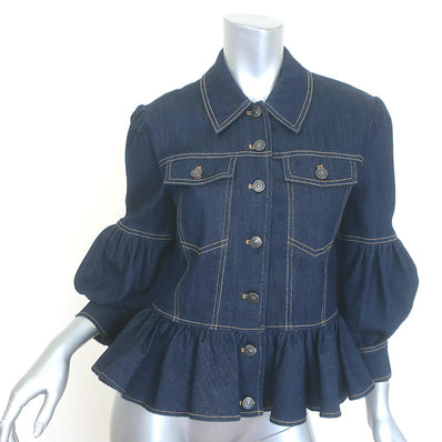 Cinq a Sept Lizzie Puff Sleeve Denim Peplum Jacket 