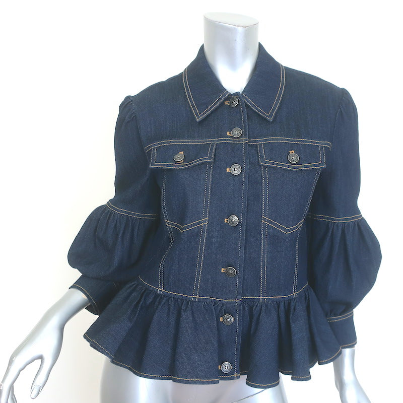 Cinq a Sept Lizzie Puff Sleeve Denim Peplum Jacket 