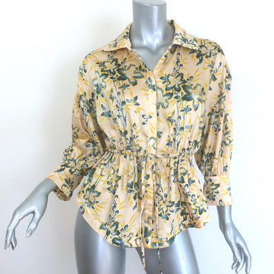 Cinq a Sept Raelynn drawstring blouse, yellow floral print, authentic pre-owned luxury piece, size XS