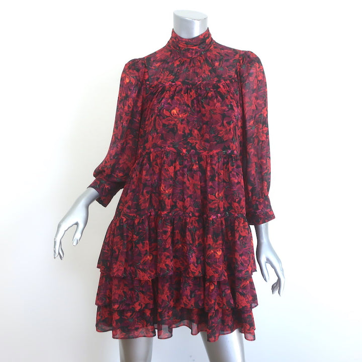 Cinq a Sept Riva Tiered Mini Dress Red Stargazer Lilies 