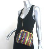 Clare V. Flore Chain Strap Crossbody Bag Multi Striped Snake-Embossed Leather