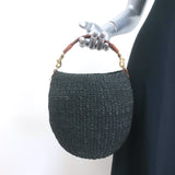 Clare V. Pot De Miel Woven Straw Basket Tote Black