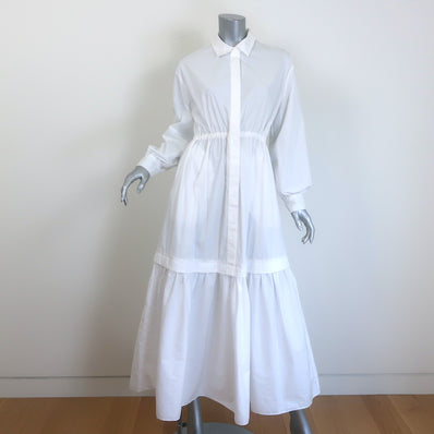 Co Essentials Tiered Midi Shirt Dress White Poplin Size Small