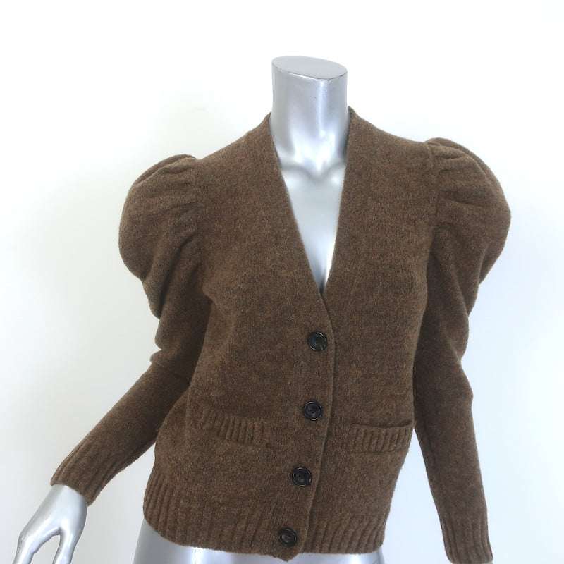 Co Puff Sleeve Cardigan Brown Merino Wool Size Extra Small