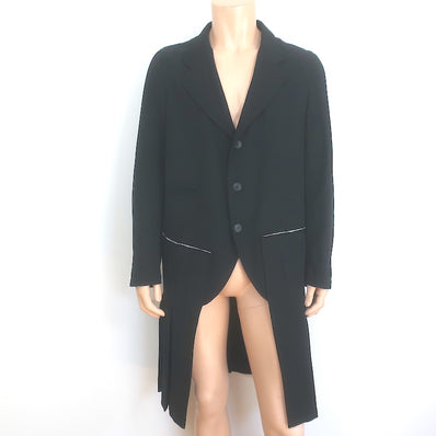 Comme des Garcons Homme Plus Pleated Long Jacket Black Wool Size Medium