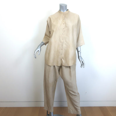 Cortana Button Down Shirt & Pants Set Beige Silk Size 40