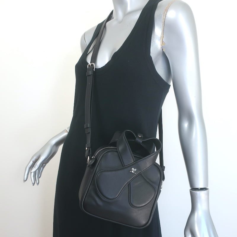 Courreges Loop Tote Bag Black Leather Small Crossbody NEW