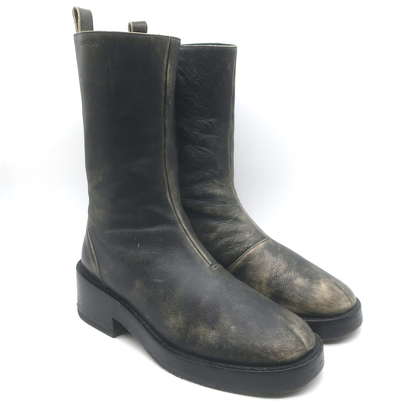 Courreges Rider Boots Black Patina Leather Size 40