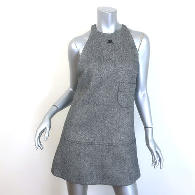 Courreges Tweed Logo-Embroidered Sleeveless Mini Dress Gray