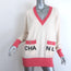 Chanel La Pausa Cashmere V-Neck Logo Sweater Cream & Pink Size 42