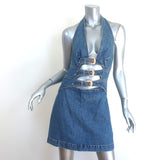 Cult Gaia Anice Buckled Cutout Halter Mini Dress Blue Denim Size 10 NEW