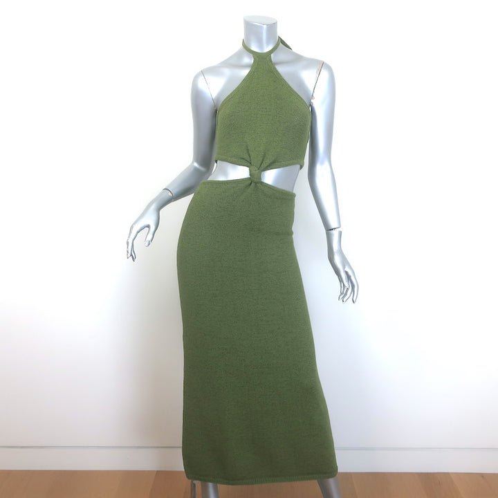 Cult Gaia Cameron Knotted Cutout Knit Midi Dress Olive Size Small