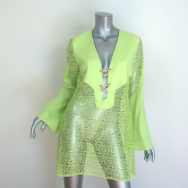 cult gaia green mini dress Cult Gaia Natasha Cover-Up Mini Dress Mantis Green Linen & Lace Size S –  Celebrity Owned