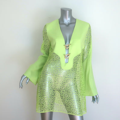 Cult Gaia Natasha Cover-Up Mini Dress Mantis Green Linen & Lace Size Small NEW