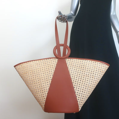 Cult Gaia Roksana Tote Natural Straw & Brown Leather Oversize Shoulder Bag