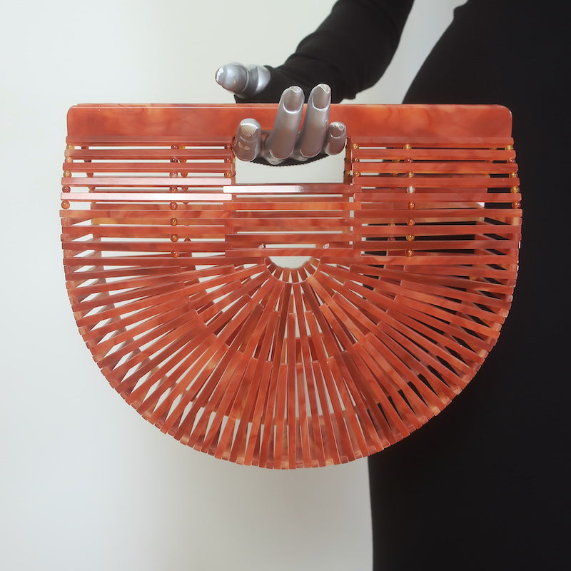Cult Gaia Small Ark Acrylic Top Handle Bag Marbled Brown