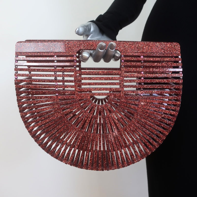 Cult Gaia Small Ark Glitter Acrylic Bag Burgundy