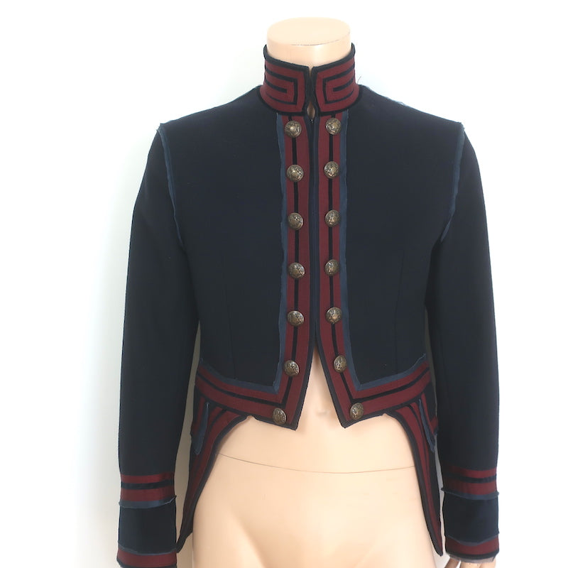 D&G Dolce & Gabbana Military Jacket Velvet-Trimmed Black Wool Size 48