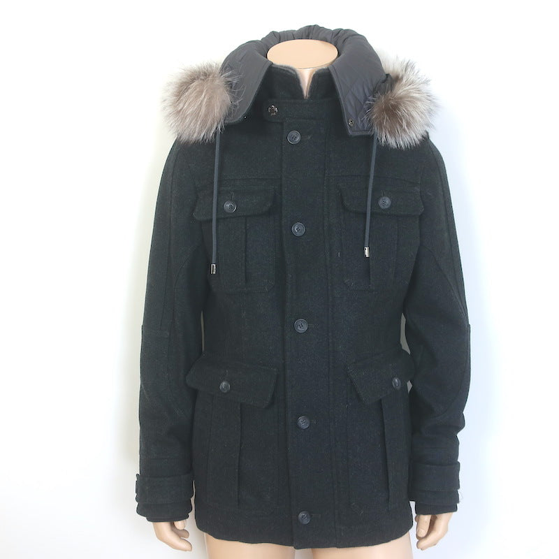 D&G Dolce & Gabbana Shearling & Fur Collar Wool Parka 