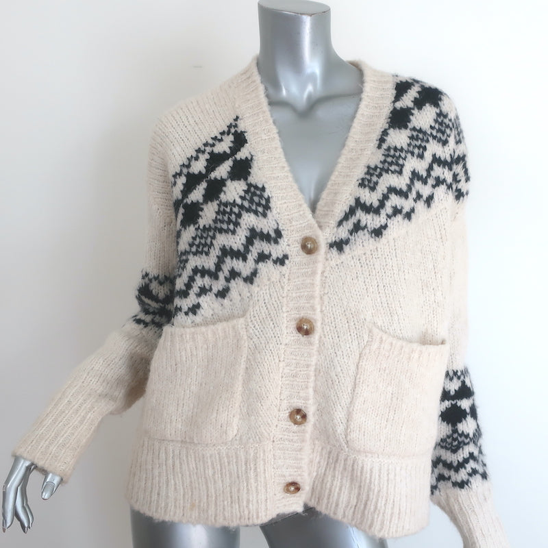 Derek Lam 10 Crosby Bette Fair Isle cardigan in cream and black, alpaca-wool blend, authentic pre-owned, size XS
