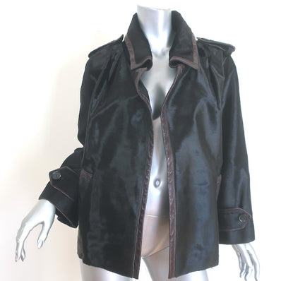 Derek Lam Lamb Leather-Trimmed Pony Hair Jacket Dark Brown Size 46