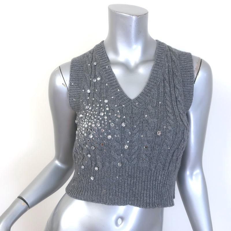 Des_Phemmes Crystal-Embellished Cable Knit Sweater Vest