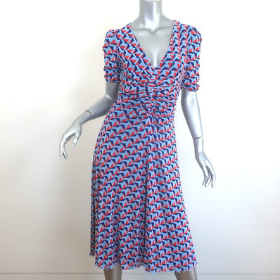 Diane von Furstenberg Koren Reversible Dress Ruched Printed Mesh Size Small NEW