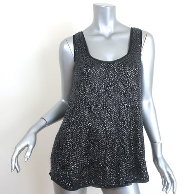 Diane von Furstenberg Pellina Sequined and Beaded Tank Top Black Size 8