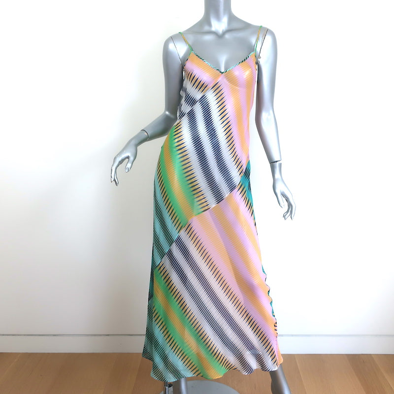 Diane von Furstenberg Printed Sheer Maxi Dress Multicolor Chiffon Size Small