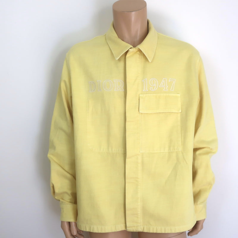Dior Homme 1947 Logo-Embroidered Denim Jacket Pale Yellow Size 54