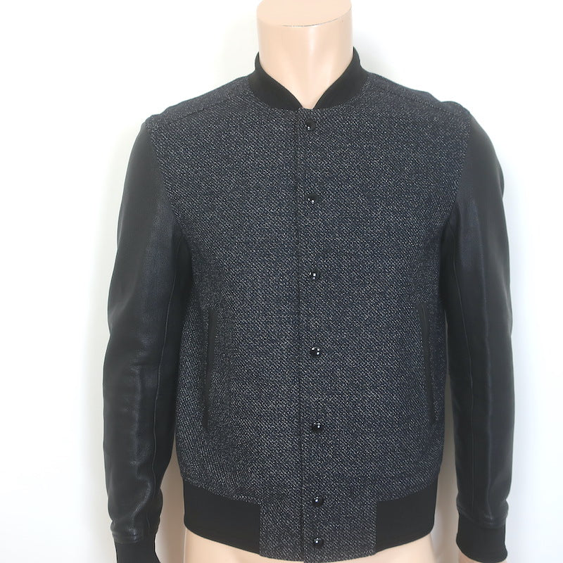 Dior Homme Leather-Sleeve Bomber Jacket Black