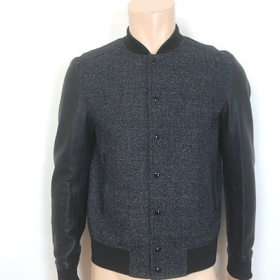 Dior Homme Leather-Sleeve Bomber Jacket Black