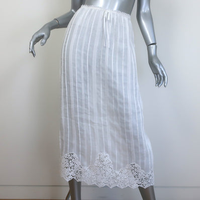 Doen Albina Crochet Lace-Trimmed Pintuck Midi Skirt White