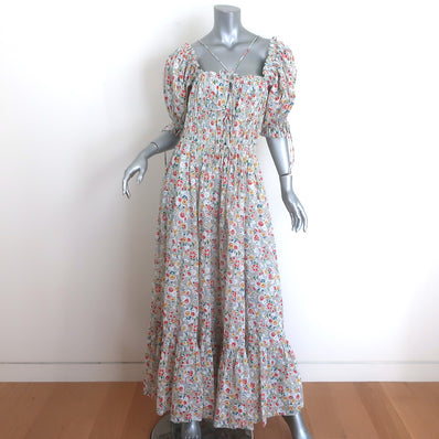 Doen Aurelia Puff Sleeve Maxi Dress Sunrise Floral Print Cotton Size Small