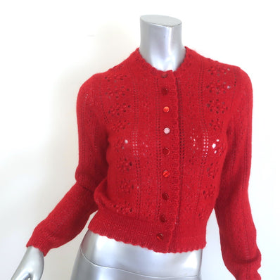 Doen Cosette Pointelle Knit Cardigan Cerise Red