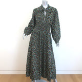 Doen Everly Tie-Neck Maxi Dress Black Floral Print Shirred Cotton Size Large