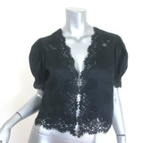 Doen Idella Lace-Trim Top Black Ramie Size Extra Small 