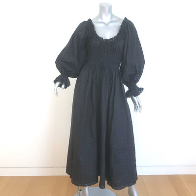 Doen Isolde Broderie Anglaise Puff Sleeve Midi Dress Black Size Extra Small