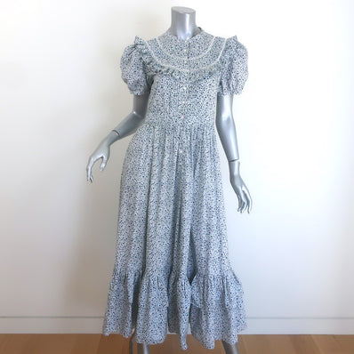 Doen Jolie Puff Sleeve Maxi Dress White/Blue Floral 