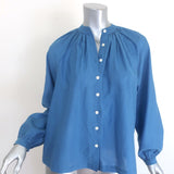 Doen Julienne long-sleeve cotton-silk blouse in Santorini blue — gently pre-owned, authentic designer piece