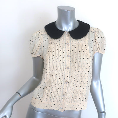 Doen Madeline Velvet-Collar Polka Dot Blouse