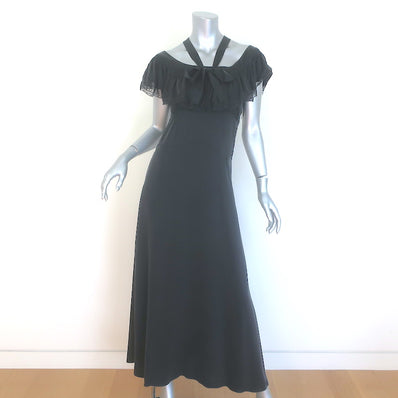 Doen Sicilia Ruffled Lace-Trim Maxi Dress Black 
