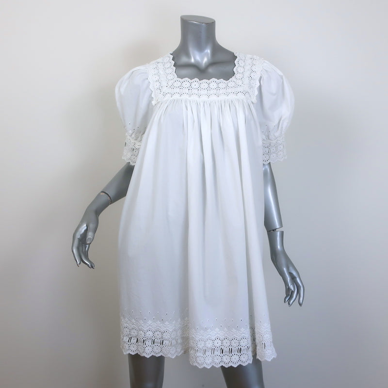 Doen Sterling Eyelet-Embroidered Puff Sleeve Mini Dress White Size Medium