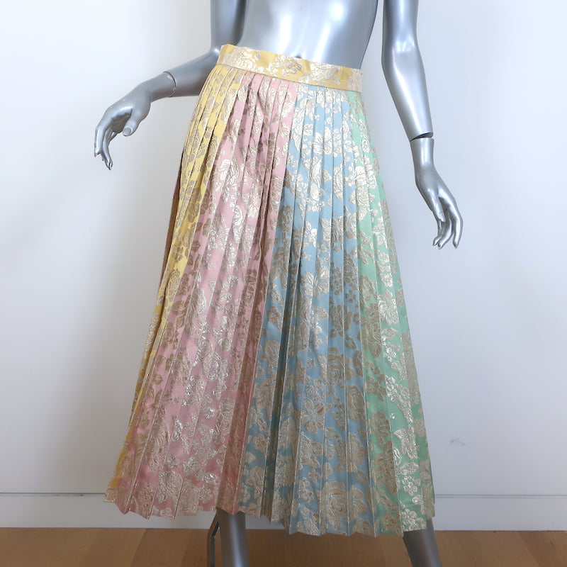 Dolce & Gabbana Colorblock Metallic Floral Jacquard Pleated Skirt Size 42 NEW