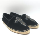 Dolce & Gabbana Crystal Cross-Embroidered Espadrilles Black Velvet Size 9