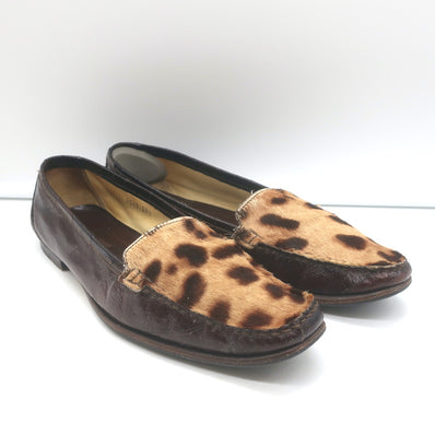 Dolce & Gabbana Eel Skin & Leopard Pony Hair Loafers Dark Brown Size 39.5