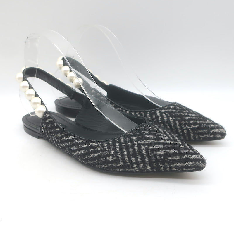 Dolce &amp; Gabbana Faux Pearl Chevron Tweed Slingback Flats