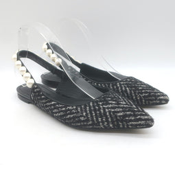 Dolce & Gabbana Faux Pearl Chevron Tweed Slingback Flats