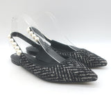 Dolce & Gabbana Faux Pearl Chevron Tweed Slingback Flats