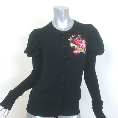 Dolce & Gabbana Floral-Embroidered Puff Sleeve Cardigan 